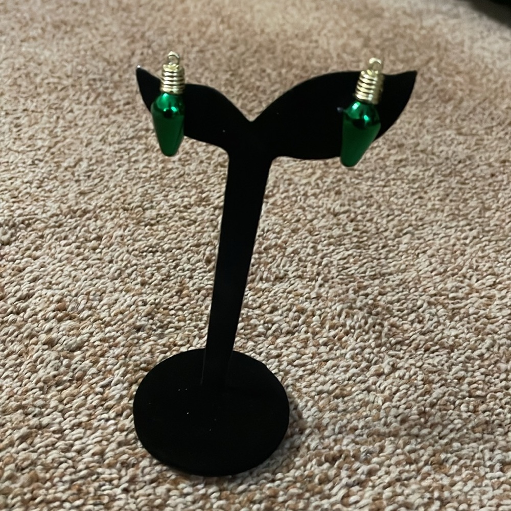 Green Christmas light bulb post earrings